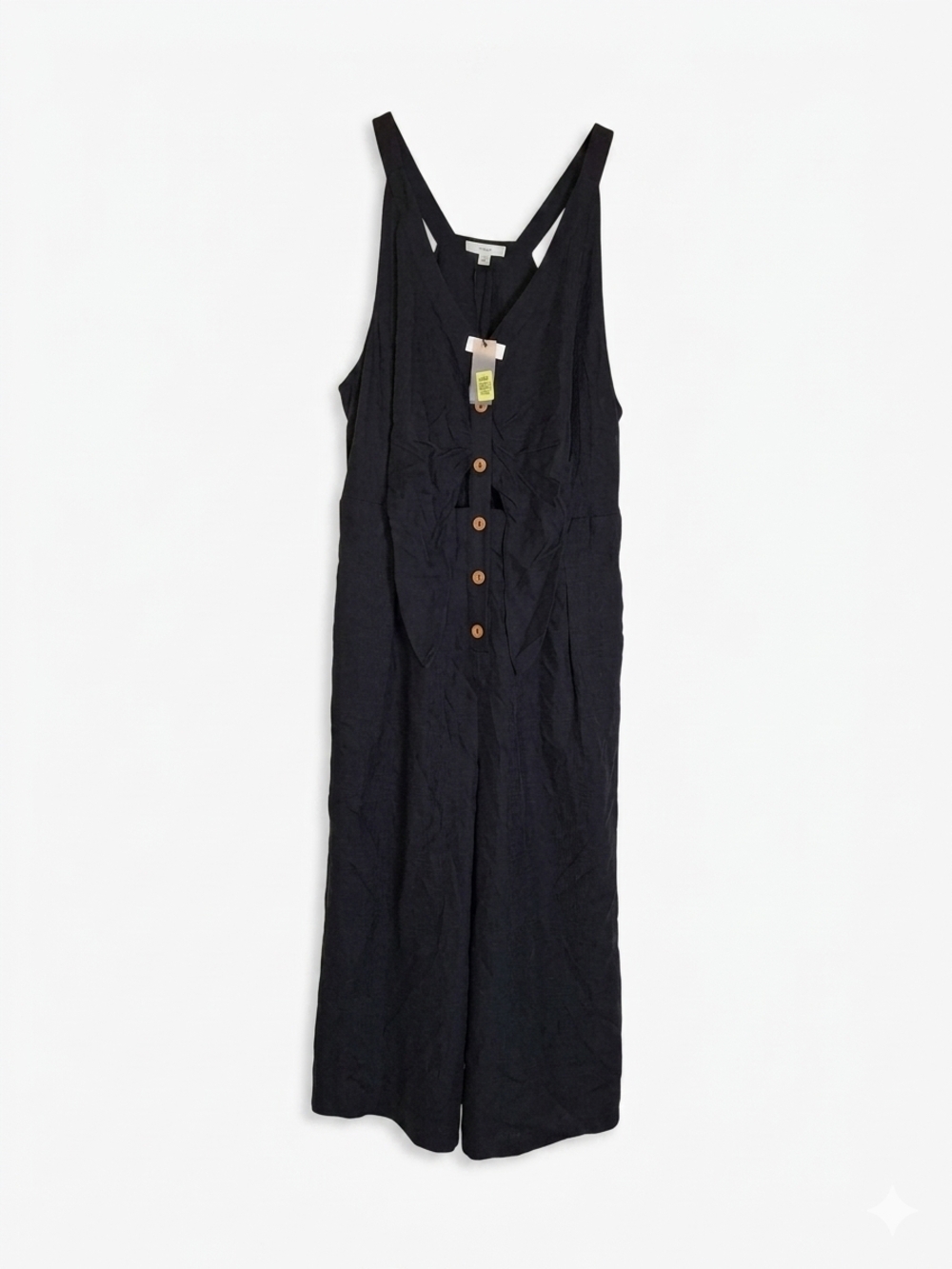 A Loves A Black Linen Blend Button Down Cutout Wide Leg Jumpsuit Size L